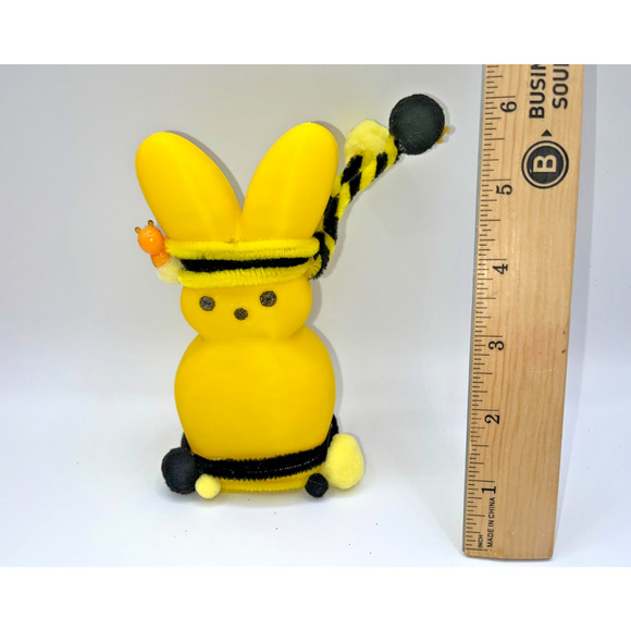 Large Yellow Bunny Peep Ninja Bumble Bee Peep Fluffy Pom Deb O. Originals OOAK - Picture 16 of 16
